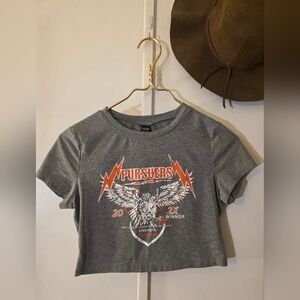 SHEIN Gray Graphic Cropped Tee - GIRLS SIZE M/6